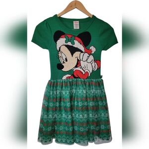 Disney Minnie Mouse Christmas Knit Dress Green Red Girls Large 10-12 Tutu White